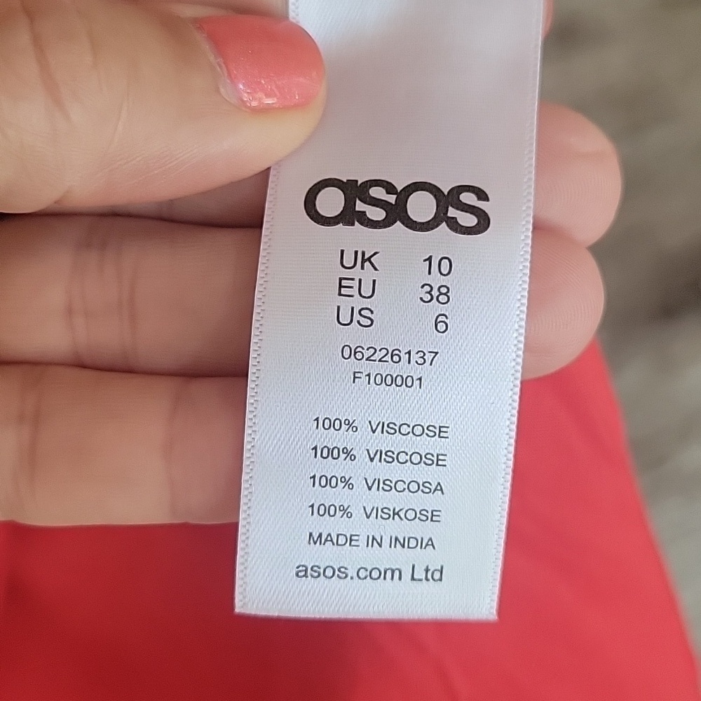 Asos Size 6 Red Mini Dress with Bell Sleeves and Floral Embroidery - Picture 5 of 6